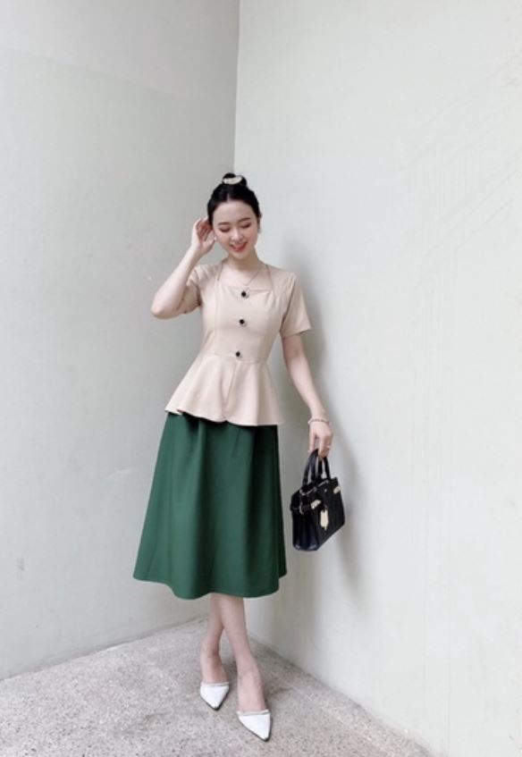 Đầm xòe peplum công sở